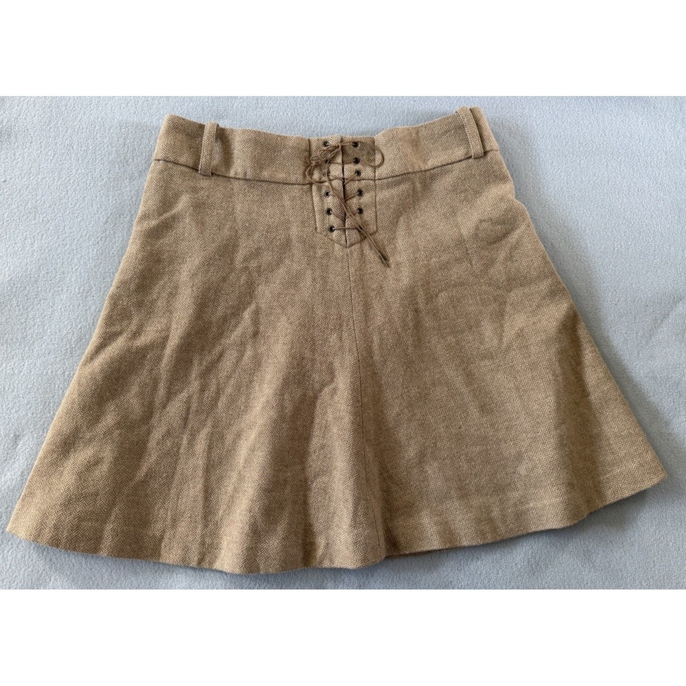 Ralph Lauren Rugby Herringbone Wool Skirt A-Line Lace Up Back Preppy Academia 8 - Picture 2 of 11